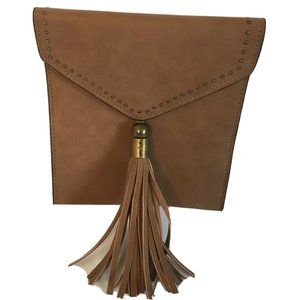 Simply Noelle Small 7 Inch Clutch Tassel Brown Magnetic Closure Lined Rivets